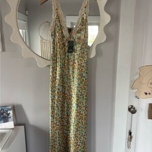 Wild Fable Vibrant Floral Dress with Lace Detail